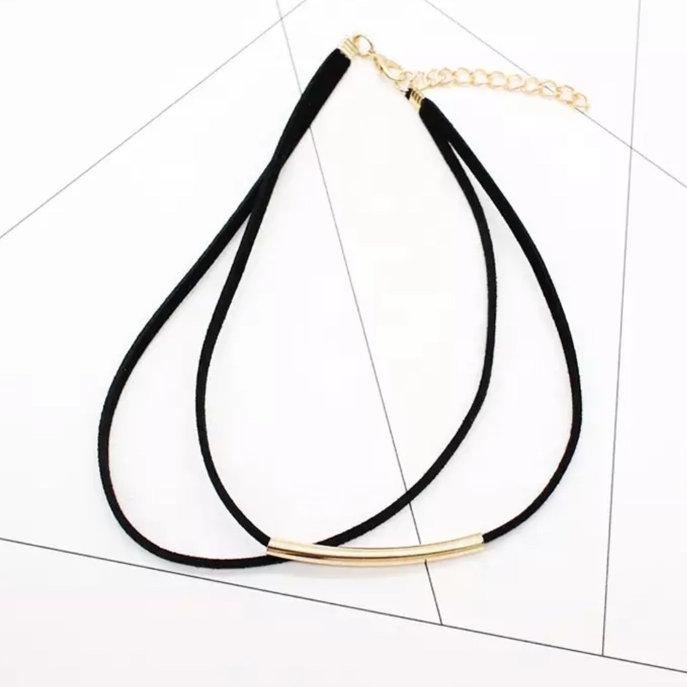 🔥CHOKER NECKLACE🔥BLACK LAYERED BAR CHOKER NECKLACE SILVER OR GOLD NEW - Picture 5 of 6